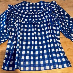 Elegant Blue and White Checkered Blouse